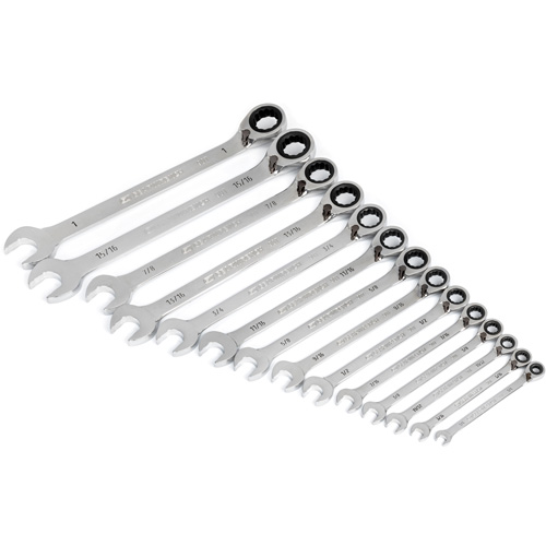 Jeu de cl&eacute;s &agrave; cliquets r&eacute;versibles SAE &agrave; 12 pans et 90 dents, Combinaison &agrave; cliquet, 14 morceaux, Imp&eacute;rial TGS INDUSTRIEL