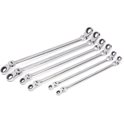 Jeu de cl&eacute;s &agrave; cliquet double m&eacute;triques &agrave; 12 pans et 90 dents Gearbox, T&ecirc;te articul&eacute;e, 6 morceaux, M&eacute;trique TGS INDUSTRIEL