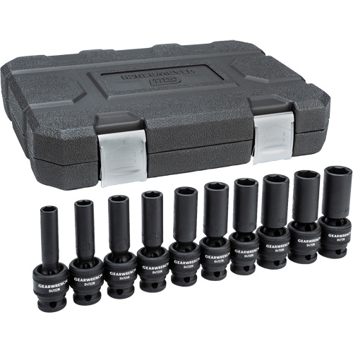 6-Point Universal Metric Socket Set, 10 Pcs, Impact, 1/2" Drive Size, Deep TGS INDUSTRIEL