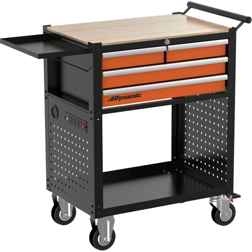 Chariot utilitaire, 4 tiroirs, Noir/Orange TGS INDUSTRIEL
