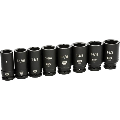 Jeu de douilles SAE &agrave; 6 pans, 8 Mcx, Chocs, Prise de 3/4", Profond TGS INDUSTRIEL