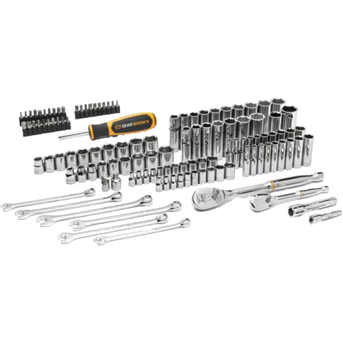 Jeu d'outils manuels pour m&eacute;canicien 90T SAE/m&eacute;trique avec prises 1/4" & 3/8" TGS INDUSTRIEL