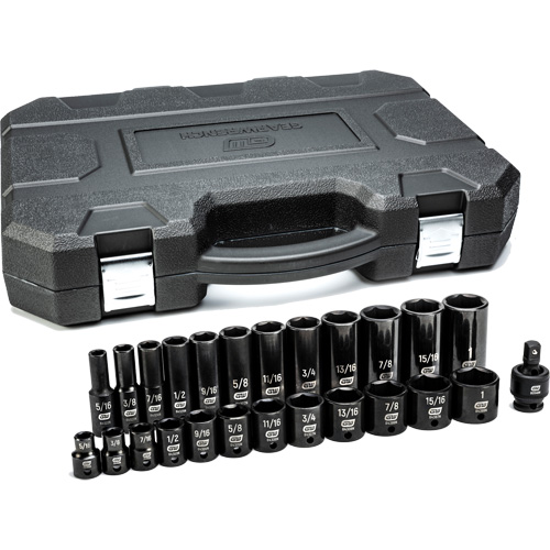 6-Point SAE Socket Set, 25 Pcs, Impact, 3/8" Drive Size, Deep TGS INDUSTRIEL