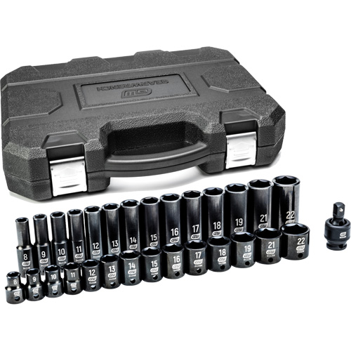 Jeu de douilles m&eacute;triques &agrave; 6 pans, 29 Mcx, Chocs, Prise de 3/8", Profond TGS INDUSTRIEL