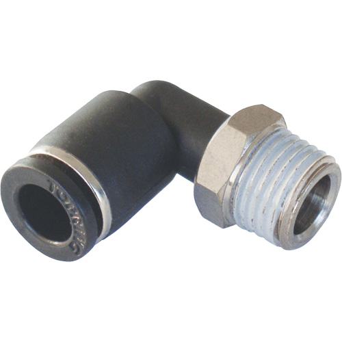MAXFIT Push-to-Connect to Male NPT Elbow Adapter, 3/8" x 1/2" Dia., PBT Polymer TGS INDUSTRIEL