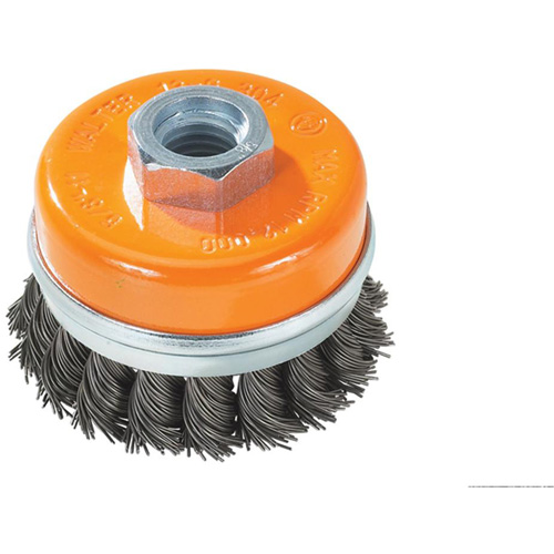 Brosse boisseau &agrave; fils nou&eacute;s avec anneau, 4" dia. x 5/8"-11 arbre TGS INDUSTRIEL