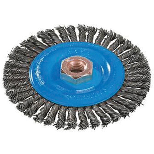 Brosse &agrave; fils nou&eacute;s pour cordons de soudure, Dia. 4", Fils 0,02", Arbre 5/8"-11, Aluminium/Acier inoxydable TGS INDUSTRIEL