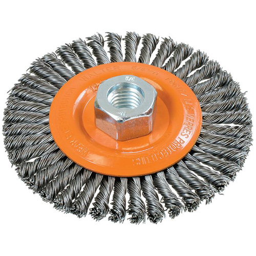 Brosse &agrave; fils nou&eacute;s pour cordons de soudure, Dia. 4-1/2", Fils 0,02", Arbre 5/8"-11, Acier TGS INDUSTRIEL