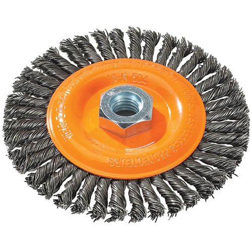 Stringer Bead Knotted Wire Brush, 5" Dia., 0.02" Fill, 5/8"-11 Arbor, Steel TGS INDUSTRIEL