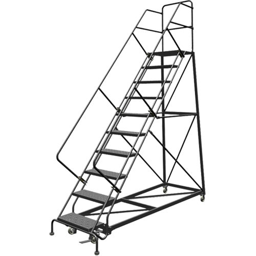 Safety Slope Rolling Ladder, 9 Steps, Perforated, 50° Incline, 90" High TGS INDUSTRIEL