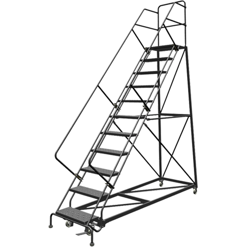 Safety Slope Rolling Ladder, 11 Steps, Perforated, 50° Incline, 110" High TGS INDUSTRIEL