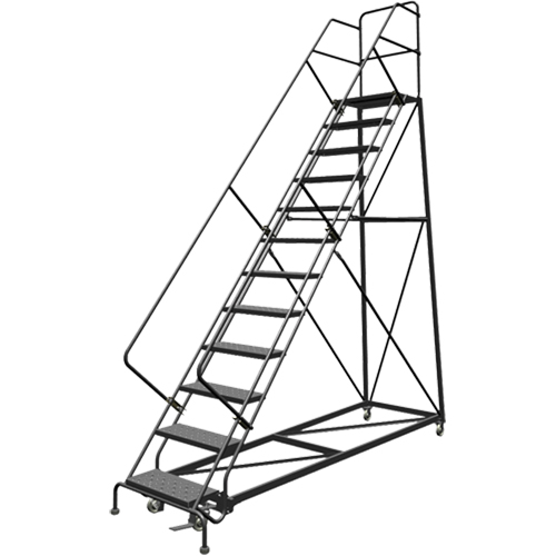 Safety Slope Rolling Ladder, 12 Steps, Perforated, 50° Incline, 120" High TGS INDUSTRIEL