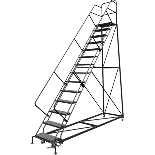 Safety Slope Rolling Ladder, 14 Steps, Perforated, 50° Incline, 140" High TGS INDUSTRIEL
