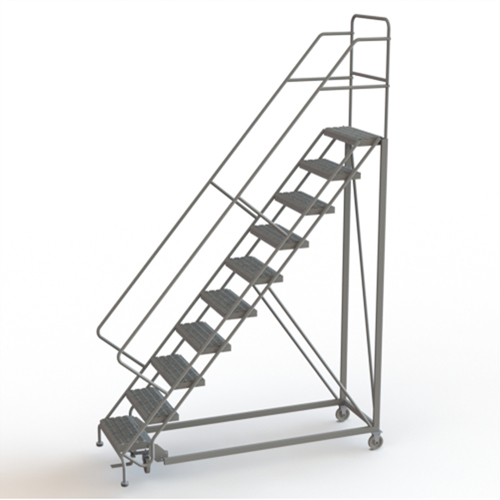 Safety Slope Rolling Ladder, 10 Steps, Serrated, 50° Incline, 100" High TGS INDUSTRIEL