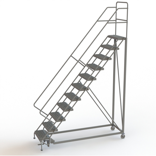 Safety Slope Rolling Ladder, 11 Steps, Serrated, 50° Incline, 110" High TGS INDUSTRIEL