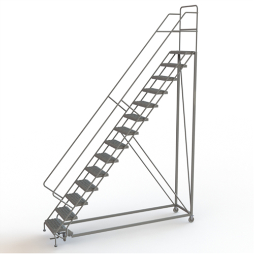 Safety Slope Rolling Ladder, 14 Steps, Serrated, 50° Incline, 140" High TGS INDUSTRIEL