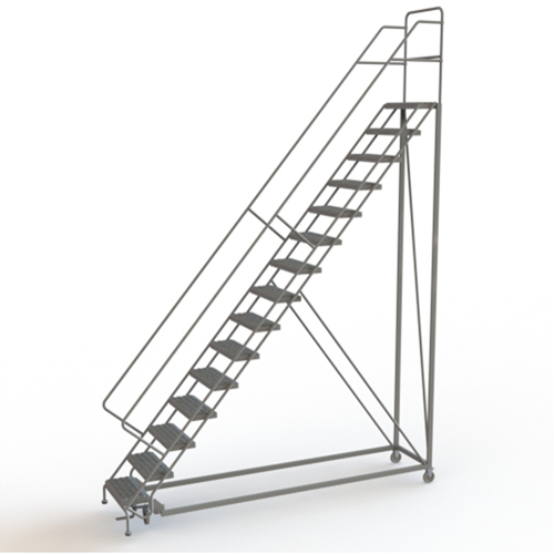 Safety Slope Rolling Ladder, 15 Steps, Serrated, 50° Incline, 150" High TGS INDUSTRIEL