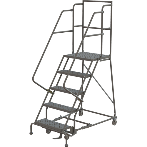 Escabeaux roulants &agrave; dessus profond, 5 marches, Largeur de la marche 24", Hauteur de la plateforme 50", Acier TGS INDUSTRIEL