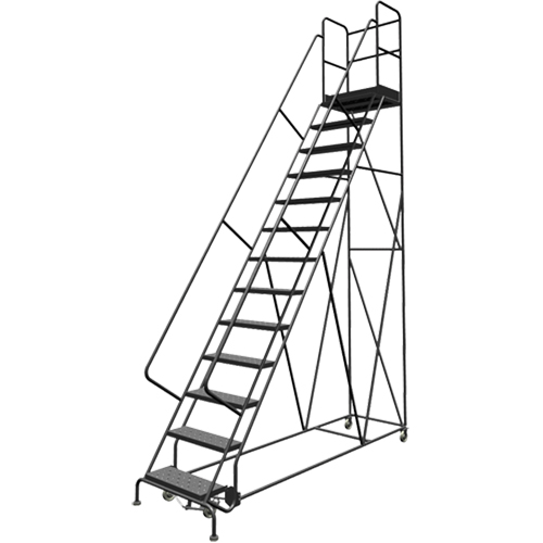 Escabeaux roulants &agrave; dessus profond, 13 marches, Largeur de la marche 24", Hauteur de la plateforme 130", Acier TGS INDUSTRIEL