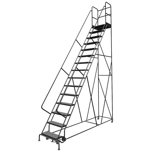 Escabeaux roulants &agrave; dessus profond, 15 marches, Largeur de la marche 24", Hauteur de la plateforme 150", Acier TGS INDUSTRIEL