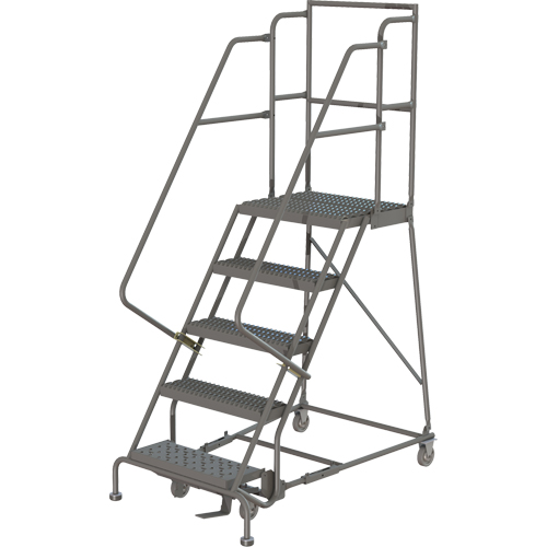 Escabeaux roulants &agrave; dessus profond, 5 marches, Largeur de la marche 24", Hauteur de la plateforme 50", Acier TGS INDUSTRIEL