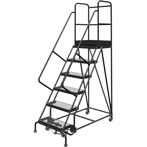 Deep Top Step Rolling Ladder, 6 Steps, 24" Step Width, 60" Platform Height, Steel TGS INDUSTRIEL
