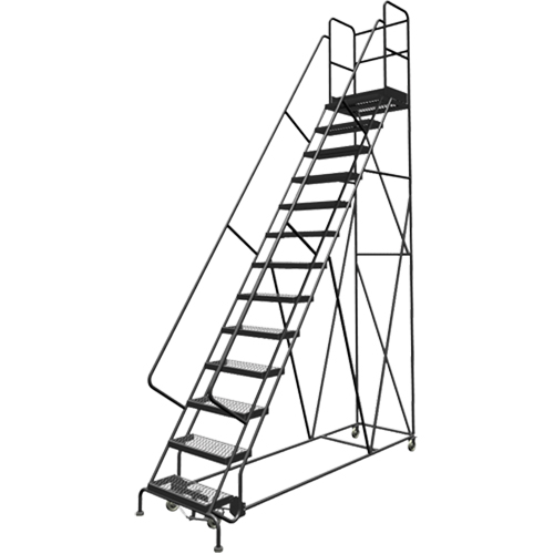 Escabeaux roulants &agrave; dessus profond, 13 marches, Largeur de la marche 24", Hauteur de la plateforme 130", Acier TGS INDUSTRIEL
