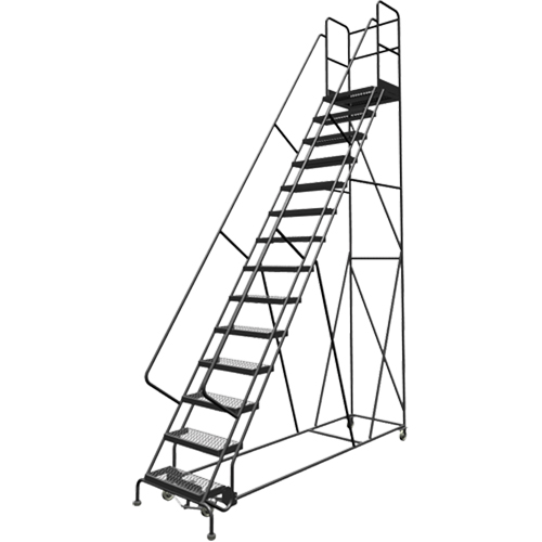 Escabeaux roulants &agrave; dessus profond, 14 marches, Largeur de la marche 24", Hauteur de la plateforme 140", Acier TGS INDUSTRIEL