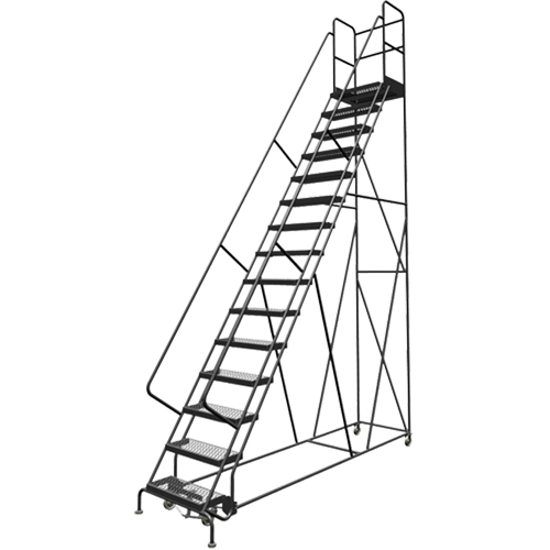 Escabeaux roulants &agrave; dessus profond, 15 marches, Largeur de la marche 24", Hauteur de la plateforme 150", Acier TGS INDUSTRIEL