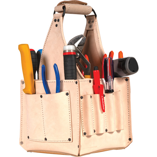 Porte-outils pour &eacute;lectricien et travaux d'entretien, Cuir, 17 pochettes, Beige TGS INDUSTRIEL