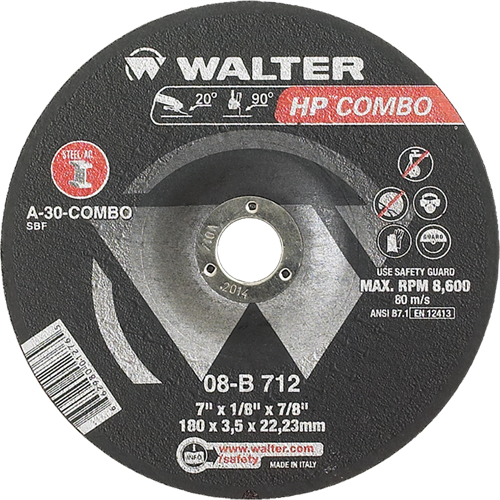 HP Combo Depressed Center Combination Wheel, 7" x 1/8", 7/8" Arbor, Type 27 TGS INDUSTRIEL