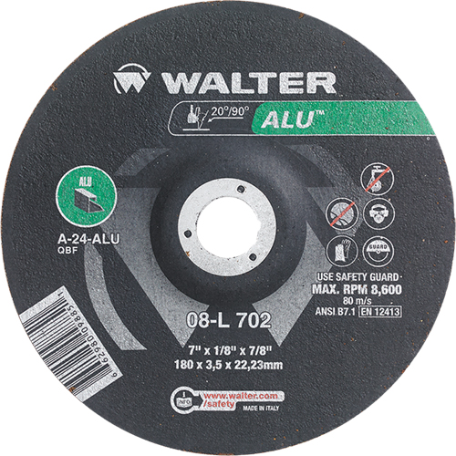 Depressed Centre Grinding Wheels - Aluminium Type 27, 7" x 1/8", 7/8" Arbor, Type 27 TGS INDUSTRIEL
