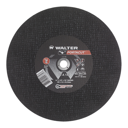 Meule &agrave; tronçonner rapide en acier inoxydable Portacut, 14" x 1/8", Arbre de 7/8", Type 1, Oxyde d'aluminium, 5400 Tr/min TGS INDUSTRIEL