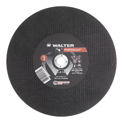 Meule &agrave; tronçonner rapide en acier inoxydable Portacut, 14" x 1/8", Arbre de 1", Type 1, Oxyde d'aluminium, 5400 Tr/min TGS INDUSTRIEL