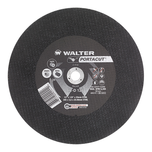 Meule &agrave; tronçonner rapide en acier inoxydable Portacut, 12" x 1/8", Arbre de 7/8", Type 1, Carbure de silicium, 6300 Tr/min TGS INDUSTRIEL