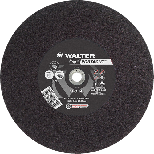 Meule &agrave; tronçonner rapide en acier inoxydable Portacut, 14" x 1/8", Arbre de 3/4", Type 1, Carbure de silicium, 5400 Tr/min TGS INDUSTRIEL