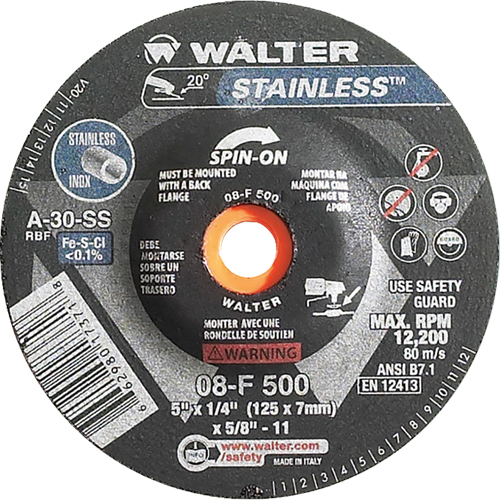 Depressed Centre Grinding Wheels - Stainless Type 27, 5" x 1/4", 5/8"-11 Arbor, Type 27S TGS INDUSTRIEL