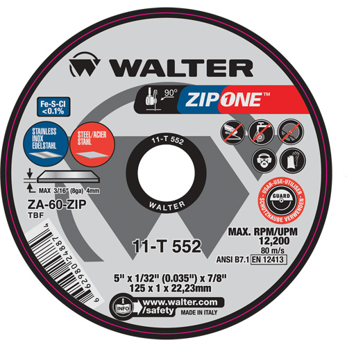 Meule &agrave; tronçonner Zip One, 4-1/2" x 1/32", Arbre de 7/8", Type 1 TGS INDUSTRIEL