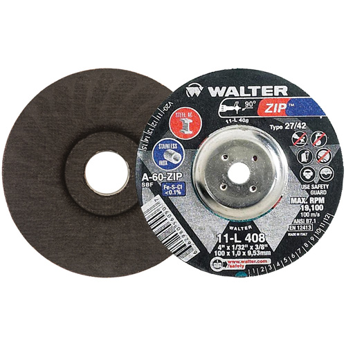 Zip Cutting and Grinding Wheel, 4" x 1/32", 3/8" Arbor, Type 27, 60 Grit, Aluminum Oxide TGS INDUSTRIEL