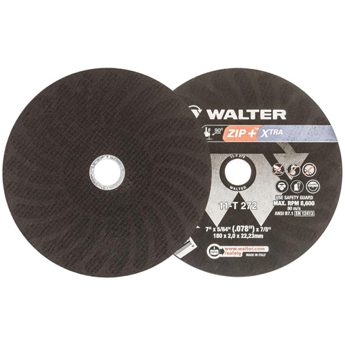 Meule &agrave; tronçonner pour usage intensif Zip+Xtra, 7" x 5/64", Arbre de 7/8", Type 1, Oxyde d'aluminium, 8600 Tr/min TGS INDUSTRIEL