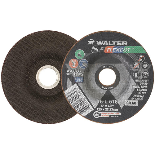 FLEXCUT Grinding Wheel, 5", 60 Grit, Aluminum Oxide, 7/8", 12200 RPM, Type 29 TGS INDUSTRIEL