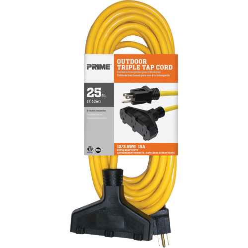 Cordon rallonge en vinyle, Ext&eacute;rieur, SJTW, AWG 12/3, 15 A, 3 prise(s), 25' TGS INDUSTRIEL