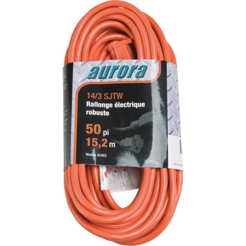 Cordon rallonge en vinyle, Ext&eacute;rieur, SJTW, AWG 14/3, 15 A, 50' TGS INDUSTRIEL