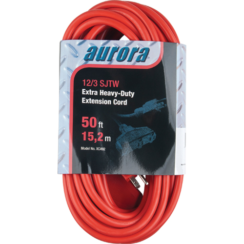 Vinyl Extension Cord, Outdoor, SJTW, 12/3 AWG, 15 A, 3 Outlet(s), 50' TGS INDUSTRIEL