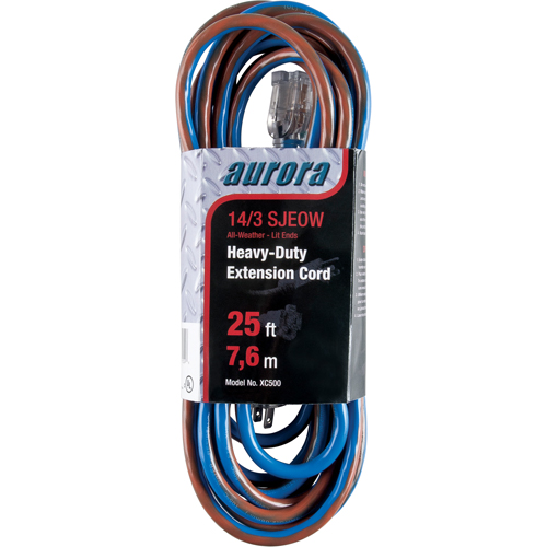 TPE-Rubber Extension Cord With Light Indicator, All-Weather, SJEOW, 14/3 AWG, 15 A, 25' TGS INDUSTRIEL