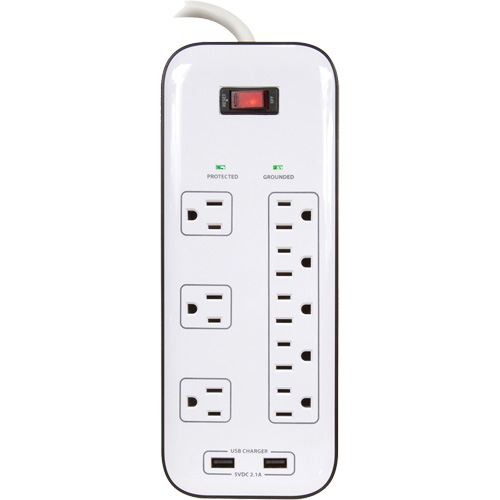 Limiteurs de surtension avec chargeur USB, 8 Prises, 2400 J, 1875 W, Cordon 6' TGS INDUSTRIEL