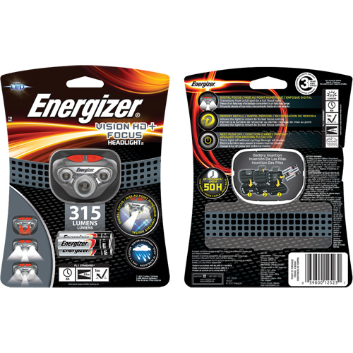 Vision HD+ Focus Headlamp, LED, 315 Lumens, 6 Hrs. Run Time, AAA Batteries TGS INDUSTRIEL