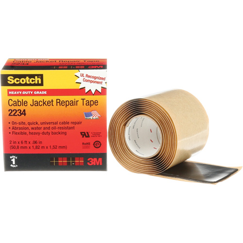 Scotch&reg; Cable Jacket Repair Tape, 51 mm (2") x 1.8 m (6'), Black, 60 mils TGS INDUSTRIEL