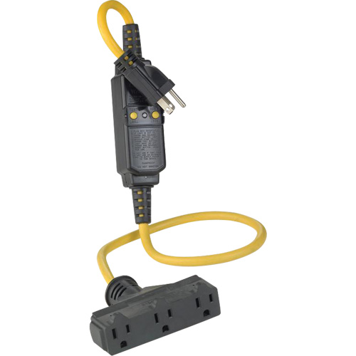 Rallonge et connecteur DDFT en ligne &agrave; trois branchements, 120 V, 15 A, Cordon de 3' TGS INDUSTRIEL