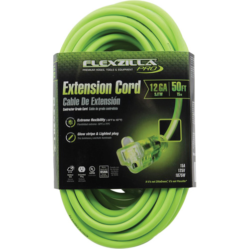 Flexzilla&reg; Pro Industrial Extension Cord, All-Weather, SJTW, 12/3 AWG, 15 A, 50' TGS INDUSTRIEL